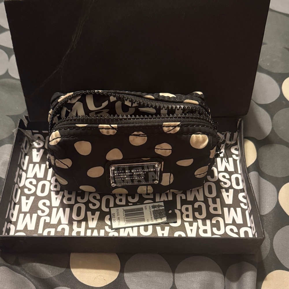 Marc by Marc Jacobs Black and Cream Polka Dot Zip Coin Pouch